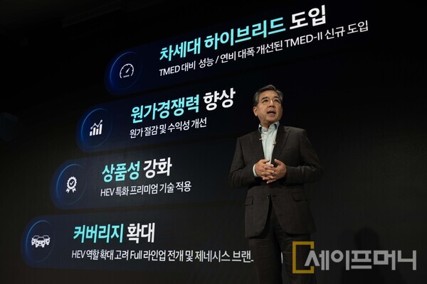 ▲ 장재훈 현대차 사장이 전동화 속도 둔화에 대응 방안을 발표하고 있다. ⓒ 현대차