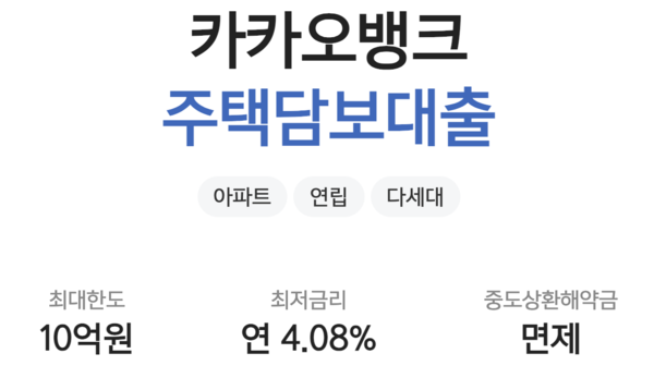 ▲ 카카오뱅크의 현재 주택담보대출 상품이다. ⓒ 카카오